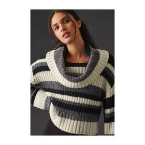 ANTHROPOLOGIE Turtleneck Striped Sweater Black Size Small